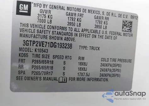 2013 GMC Sierra 1500 Sle из США, поврежденный, VIN 3GTP2VE71DG193238